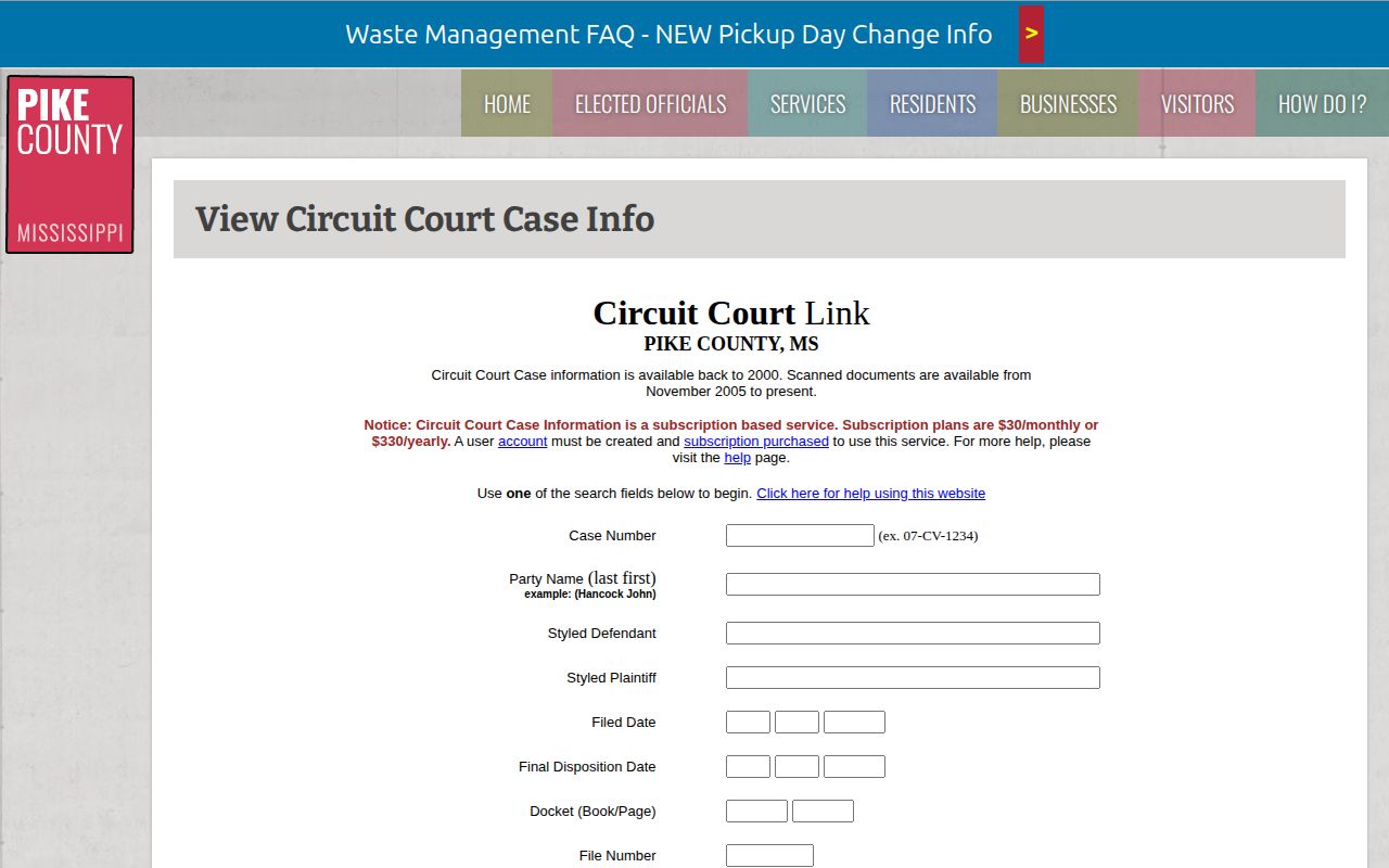 Pike County released inmate Circuit Court record query