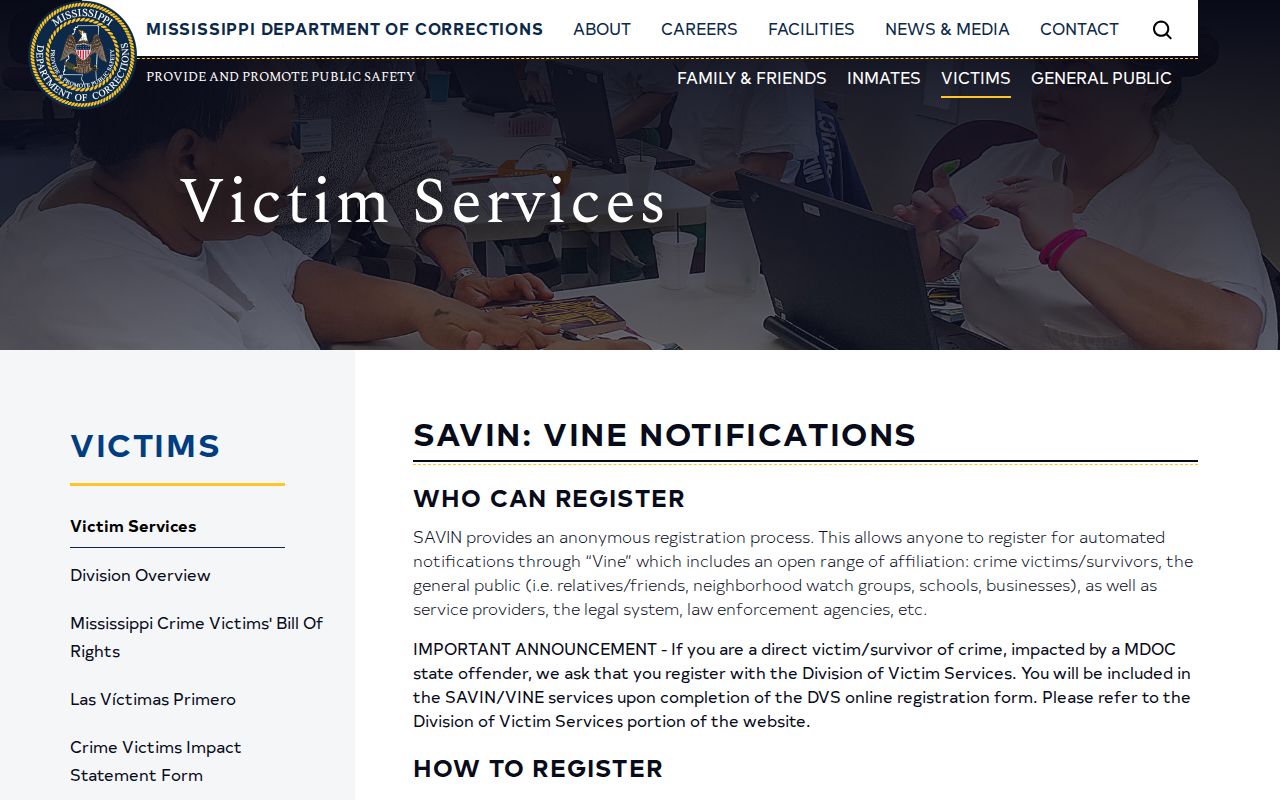 Mississippi SAVIN guidance for Pike County VINELink release notifications